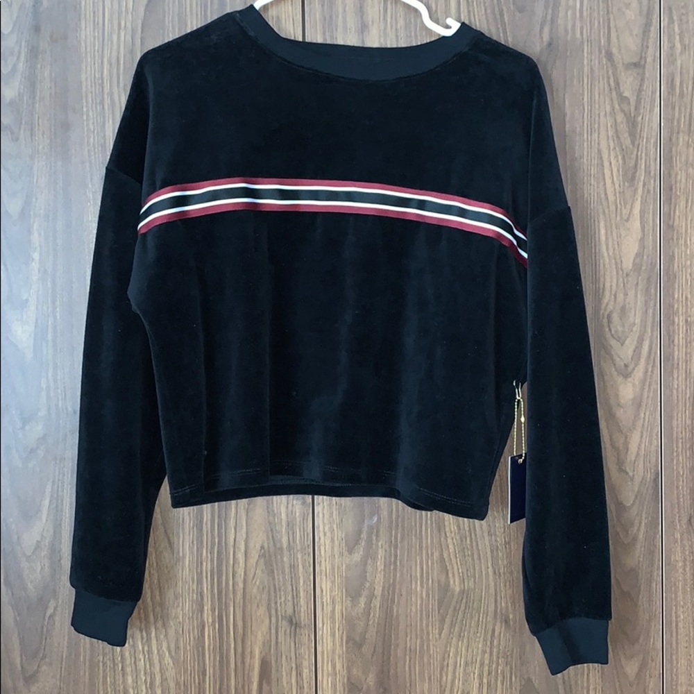 Forever 21 Black Red Velour Stripe Sweatshirt NWT